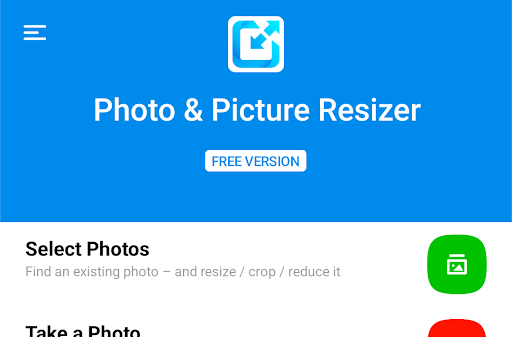 Interface of the Photo & Picture Resizer app